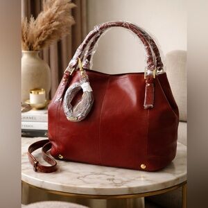 Red Leather Tassel Shoulder Bag - Women